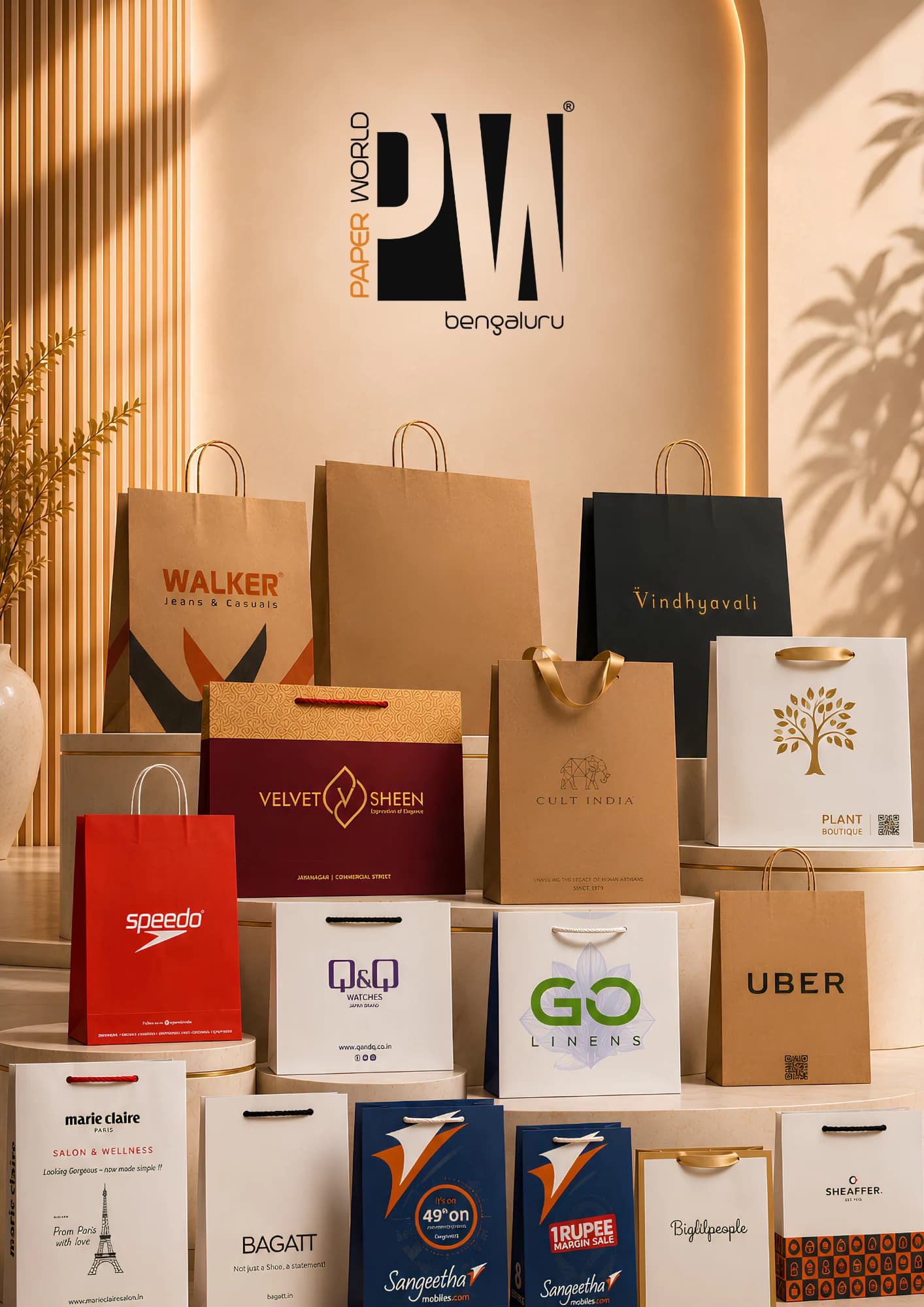Paper World bespoke luxury paper shopping bags display